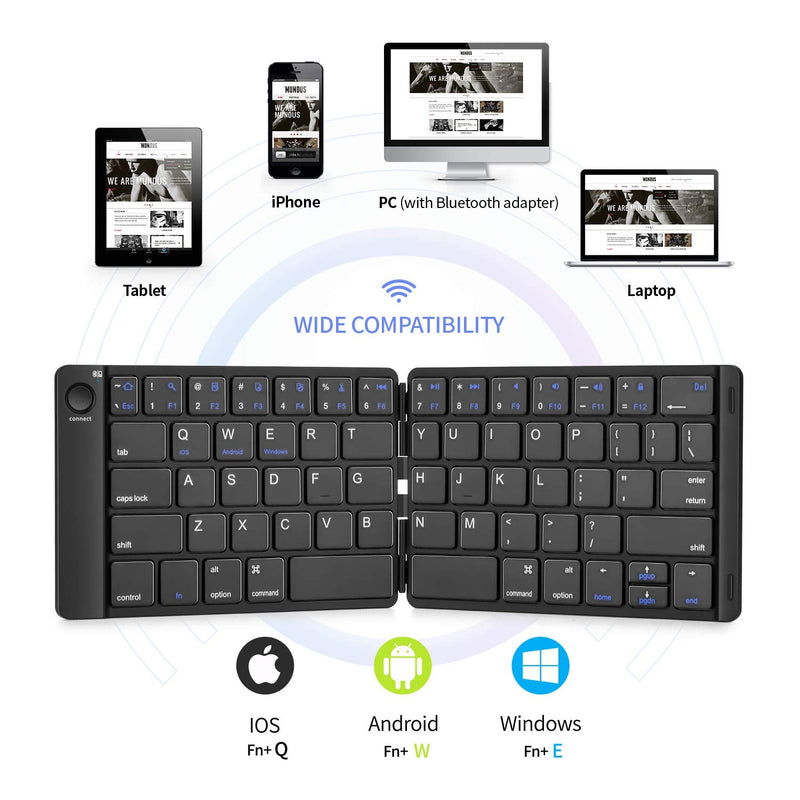 [Australia - AusPower] - Samsers Foldable Bluetooth Keyboard - Portable Wireless Keyboard with Stand Holder, Rechargeable Full Size Ultra Slim Folding Keyboard Compatible IOS Android Windows Smartphone Tablet and Laptop-Black Black 