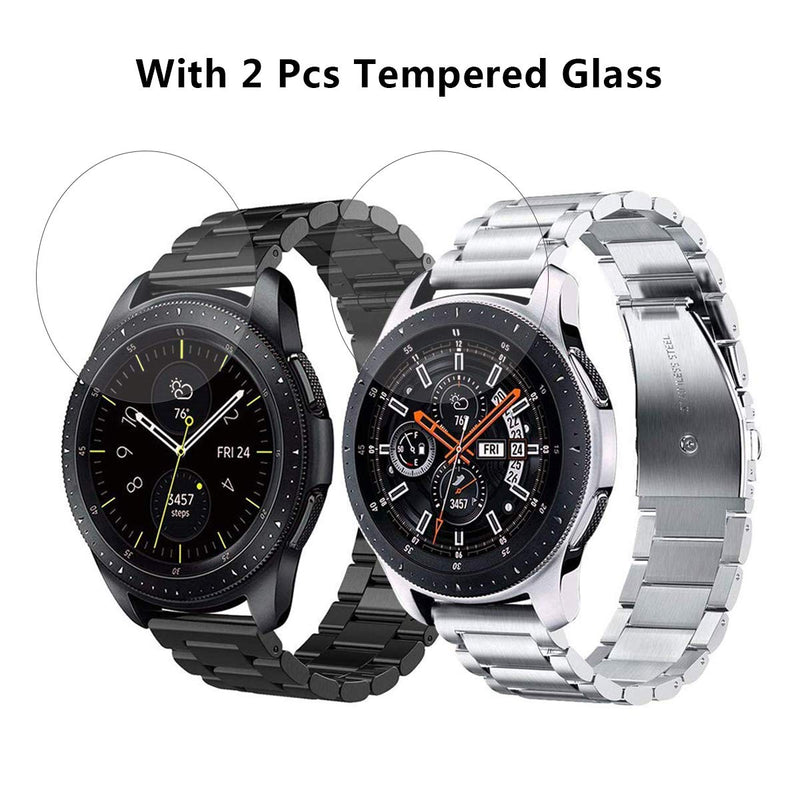 [Australia - AusPower] - Koreda Compatible with Samsung Galaxy Watch 46mm(2019)/Galaxy Watch 3 45mm/Gear S3 Frontier/Classic Bands Sets, 22mm Stainless Steel Metal Band Bracelet Strap Replacement for Ticwatch Pro Smartwatch Metal Black+ Silver2 