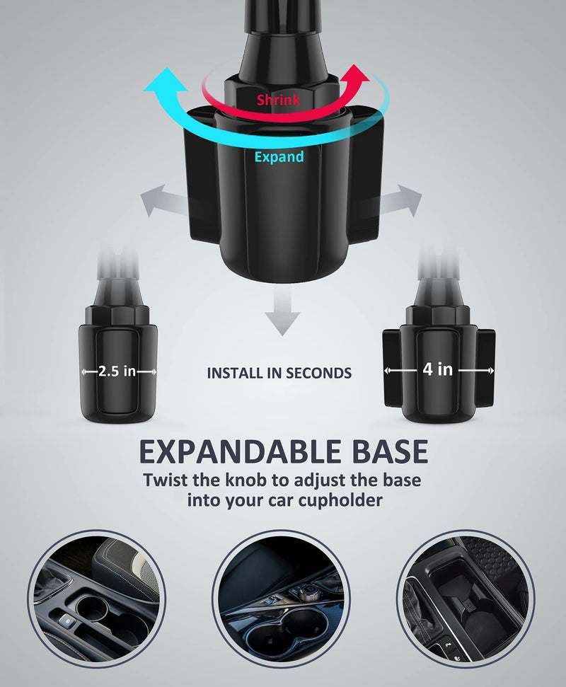 [Australia - AusPower] - CAVIANA Dual Phone Holder for Car Cup Holder – Long Flexible Neck, 360° Rotatable Car Phone Mount - Adjustable Cell Phone Cup Holder, Universal Size Fits 2 iPhone, Samsung, GPS and More (Magnetic) Magnetic 
