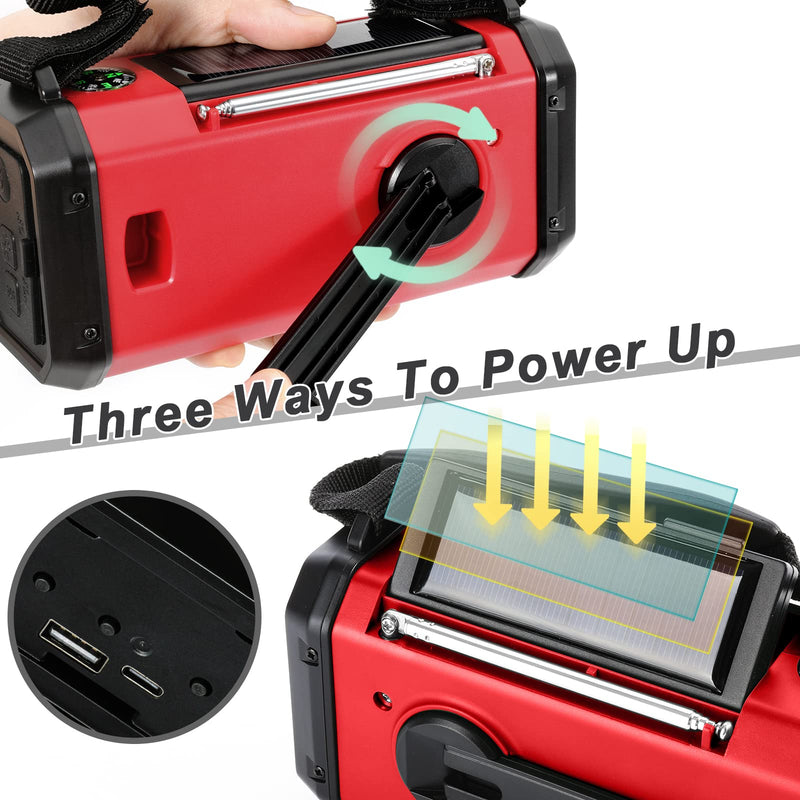 [Australia - AusPower] - Emergency Radio,10000mAh Solar Radio, Crank Radio, NOAA/AM/FM Weather Radio, USB Type-C Charging,Dynamo Radio,Polymer Battery,Torch & LED Reading Light, SOS Alarm,Compass for Camping Red 