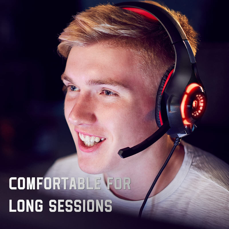 [Australia - AusPower] - Gaming Headset for PS4 PS5 Xbox One Switch PC with Noise Canceling Mic, Deep Bass Stereo Sound (Black Red) Black Red 