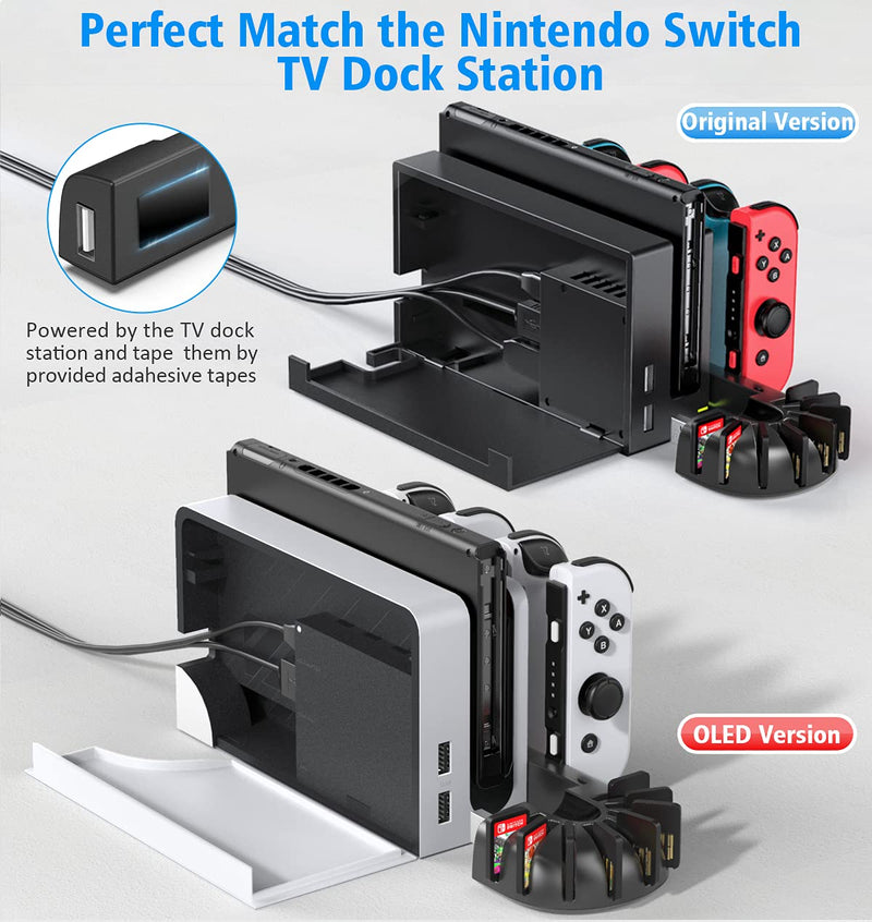 [Australia - AusPower] - Switch Controller Charging Dock Station Compatible with Nintendo Switch & OLED Model Joycons, KDD Switch Controller Charger Dock Station with Upgraded 8 Game Storage for Nintendo Switch Joycon & Games 