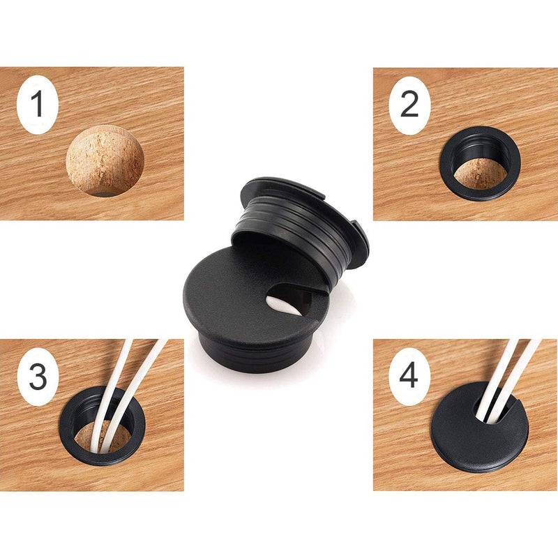 [Australia - AusPower] - HJ Garden 2pcs 1-3/8 inch Desk Wire Cord Cable Grommets Hole Cover for Office PC Desk Cable Cord Organizer Plastic Cover Black 2 