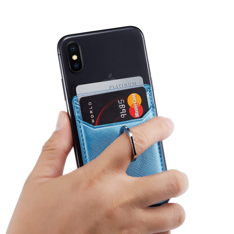 [Australia - AusPower] - Card Holder for Back of Phone Ring Stand Cell Phone Stick on Wallet Credit Finger for iPhone/Samsung/Smartphone(Blue) Blue 