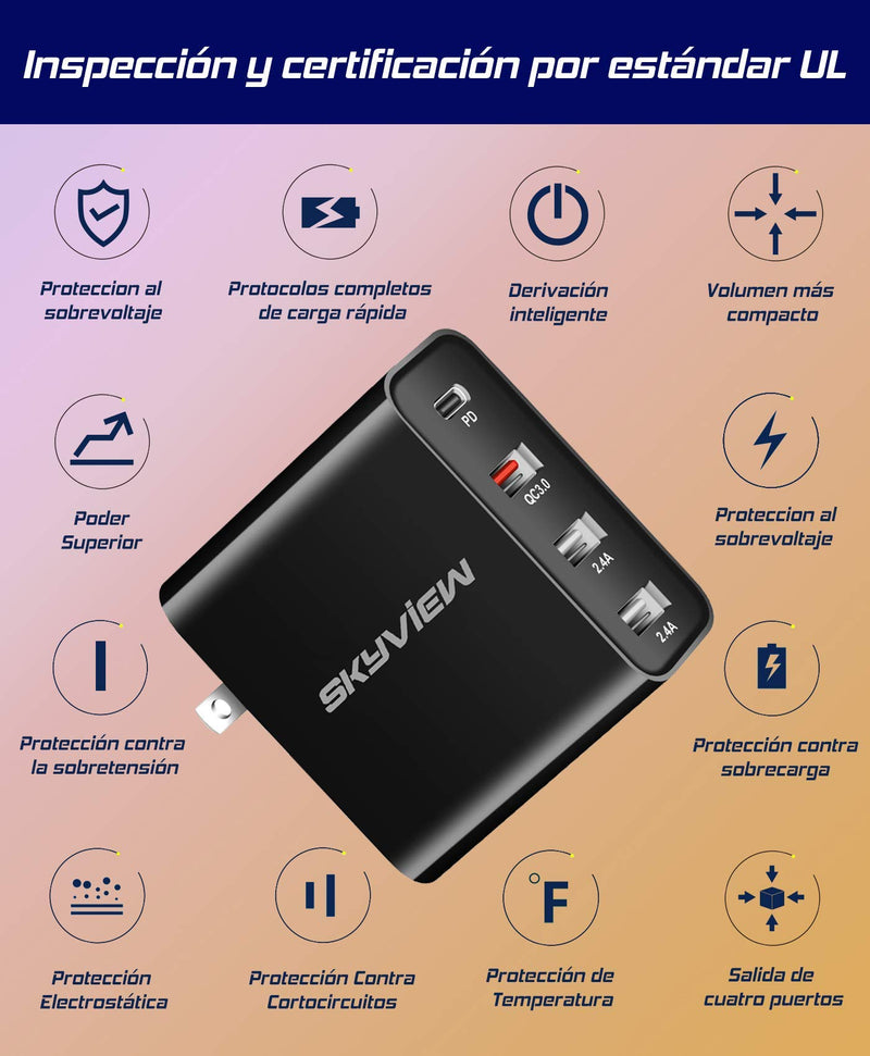 [Australia - AusPower] - Skyview-iPhone-Charger-48W Type-C-Fast-Wall-Portable-Charger fit to Magsafe-Samsung-LG-Android-Phones Replacement-USB-C-Power-Adapter for Tablet-iPad Included-3.3ft-2-Cable Black 48W 3.3Ft Micro Usb Cable+3.3Ft C to C Cable 
