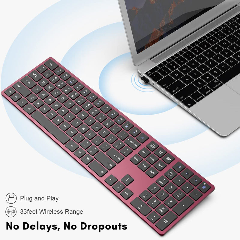 [Australia - AusPower] - Wireless Keyboard, 2.4G Computer Keyboard Wireless Full Size with Number Pad and Shortcut Keys Silent Quiet External USB Cordless Keyboard for Laptop, Windows 10/8/7, PC, Chromebook - Wine Red Wine Red Wireless Keyboard 