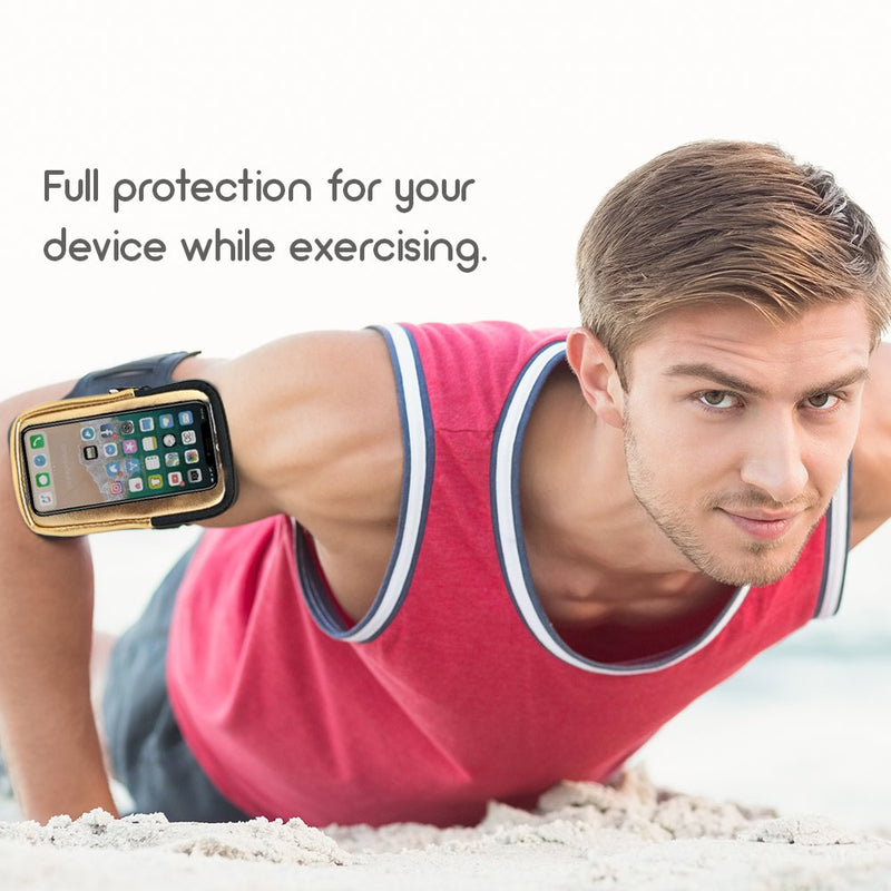 [Australia - AusPower] - Formfit Armband and Storage Compartment for Smartphones. Sweat Resistant. Multi Use. Compatible with iPhone, Samsung Galaxy, Android & Most Smartphones. Metallic Gold. 