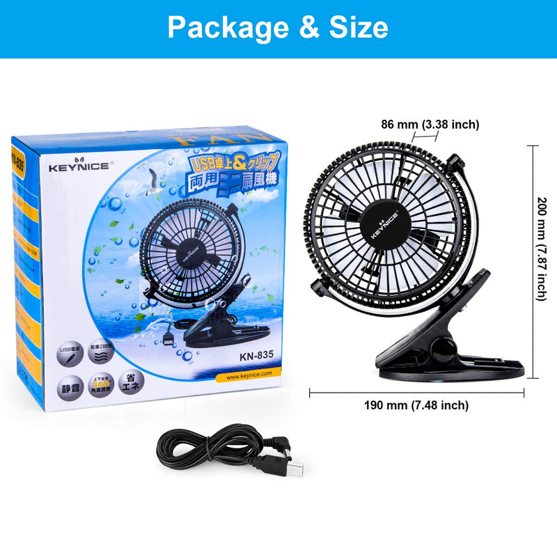 [Australia - AusPower] - KEYNICE USB Desk Fan, 4 Inch Table Fans, Mini Clip on Fan, Portable Cooling Fan with 2 Speed, USB Powered Stroller Fan, 360° Rotate USB Plug in Fan, Personal Quiet Fan for Home Office Camping- Black 01Black 