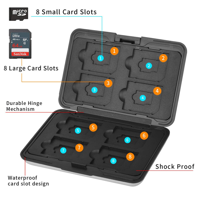 [Australia - AusPower] - Qkenvo Aluminum Shock Resistant Carrying Box Holder Memory Card Storage Box Case Holder 8 Slots for SD SDHC MMC Micro SD TF Cards Silver 