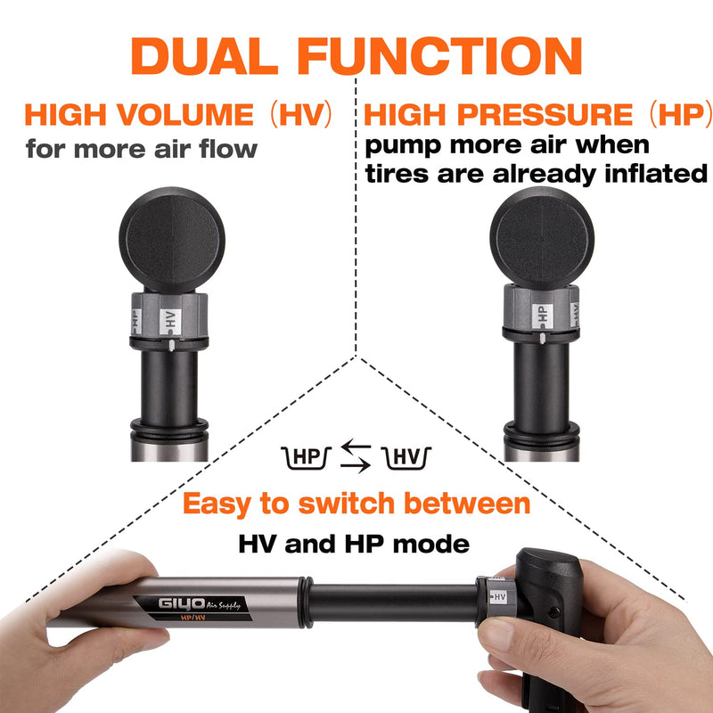 [Australia - AusPower] - Mini Bike Pump with Pressure Gauge - Presta & Schrader Bike Tire Pump - 120 PSI Portable Bicycle Air Pump for Road & Mountain Bike Style:A 