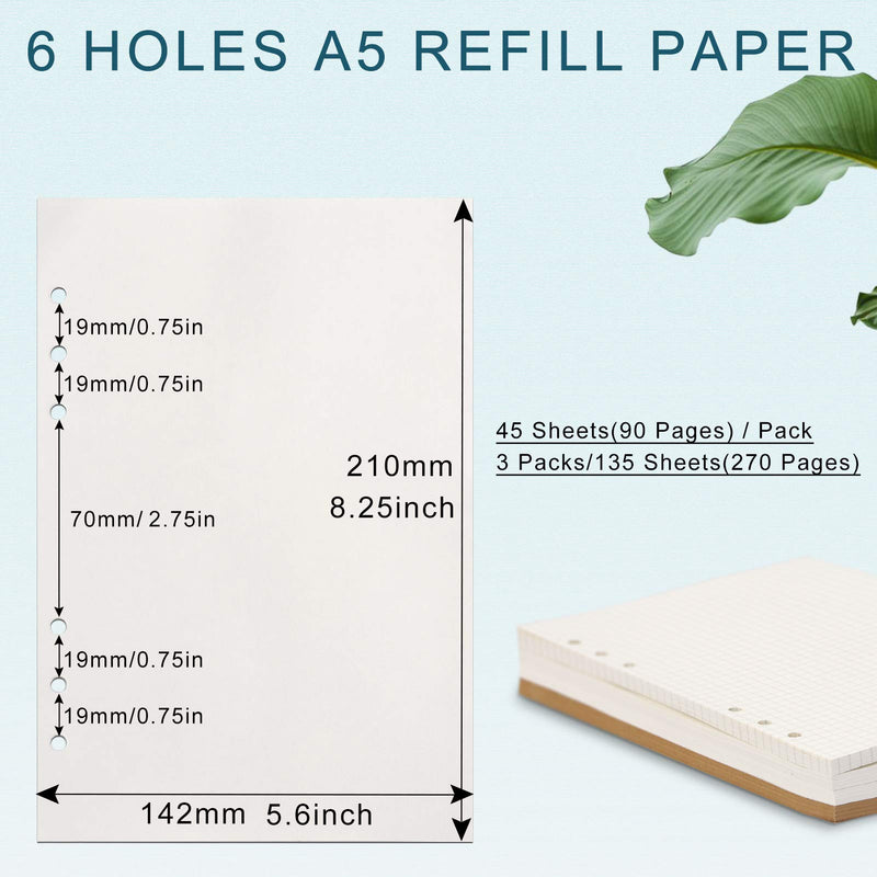 [Australia - AusPower] - A5 Refill Paper, [3 Pack] Toplive 100GSM Thick Refillable Paper 6 Hole Filler Inserts Loose Leaf Paper 135 Sheets (270 Pages) for 6 Ring Binder Journal Notebook-Blank Paper Blank Paper A5 
