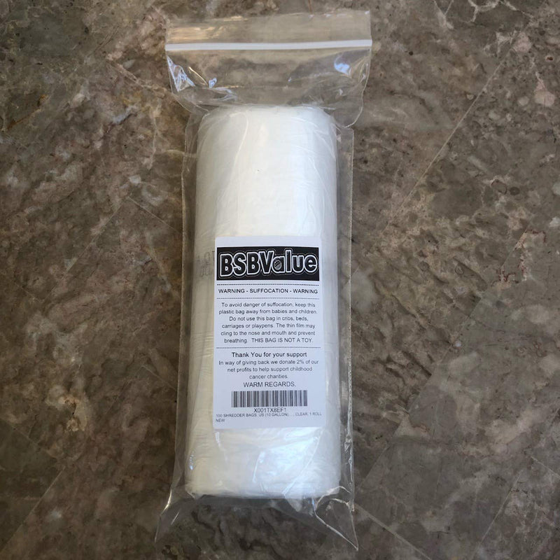 [Australia - AusPower] - BSBValue Shredder Bags, Use for Small Shredders, This Commercial Size Bag Is Called a 10 Gallon Size Bag It has a 47.5 Inch Circumference, It Fits Most 6 to 7 Gallon Size Shredders, 1 Roll of 100 Bags 