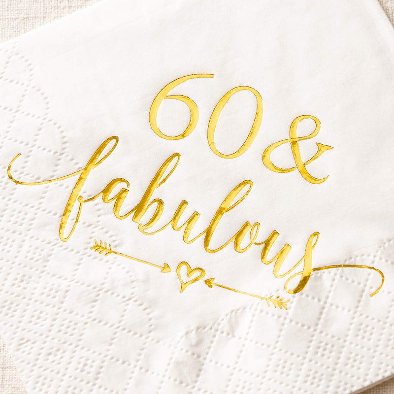 [Australia - AusPower] - Crisky 60 and Fabulous Cocktail Napkins Gold for Women 60th Birthday Decorations, 60th Birthday Bevergae Dessert Table Supplies, 50Pcs, 3-Ply 