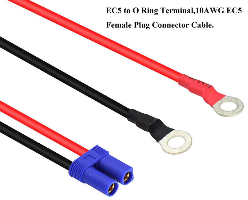 [Australia - AusPower] - AAOTOKK EC5 to O Ring Terminal Cable,EC5 Female to O Ring Eyelet Terminal Plug Connector Cable 10AWG RC ESC Charger Side Power(40cm/15inch) 