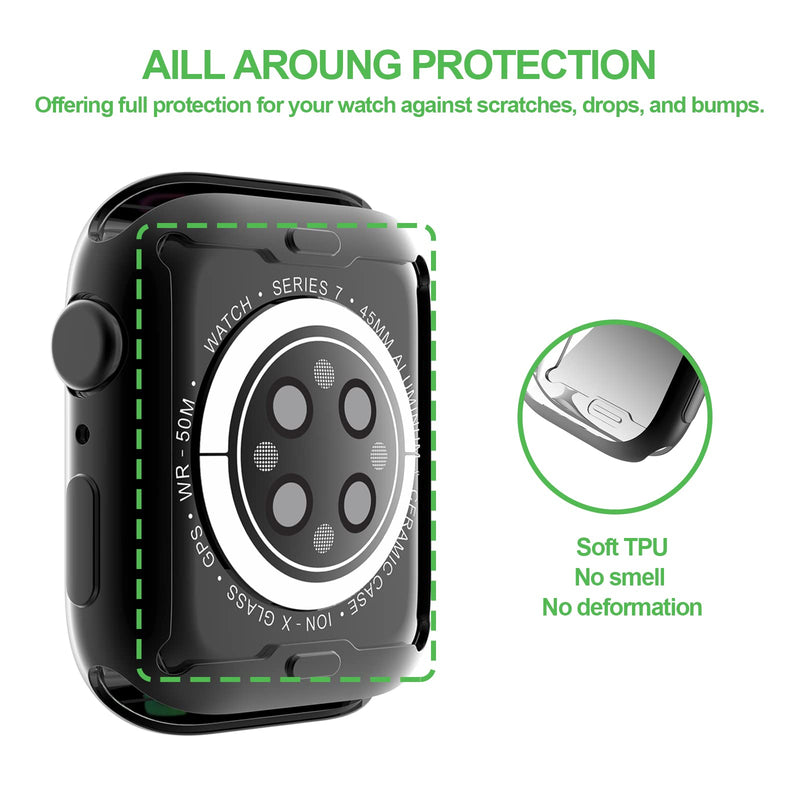 [Australia - AusPower] - Full Coverage Screen Protector Case Compatible with Apple Watch Series 7 41mm SE 6 5 4 40mm, YUVIKE 3 Packs Soft Slim TPU Anti-Scratch Bumper Cover Case (41mm, Black+Black+Black) 