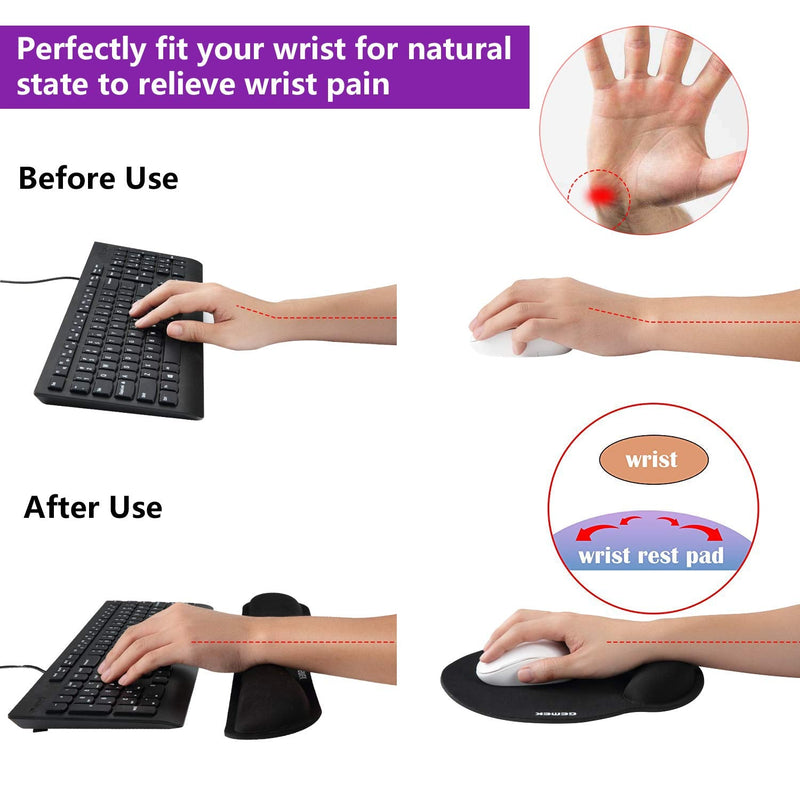 [Australia - AusPower] - GEMEK Mouse Pad & Keyboard Wrist Rest Support for Gaming Computer Laptop, Memory Foam Set for Easy Typing & Relief Getting Hand Hurt and Carpal Tunnel Syndrome Pain Black Mouse Pad & Keyboard Wrist Rest 