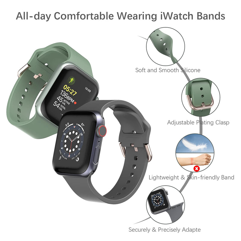 [Australia - AusPower] - Nylon Stretchy Watch Bands Compatible with Apple Watch Band 38mm 40mm 41mm 42mm 44mm 45mm, Adjustable Leopard Sport Strap Women Men Solo Loop Wristbands for iWatch Series 7 6 5 4 3 2 1 SE, 2 Packs 38/40/41mm green+grey silicone 