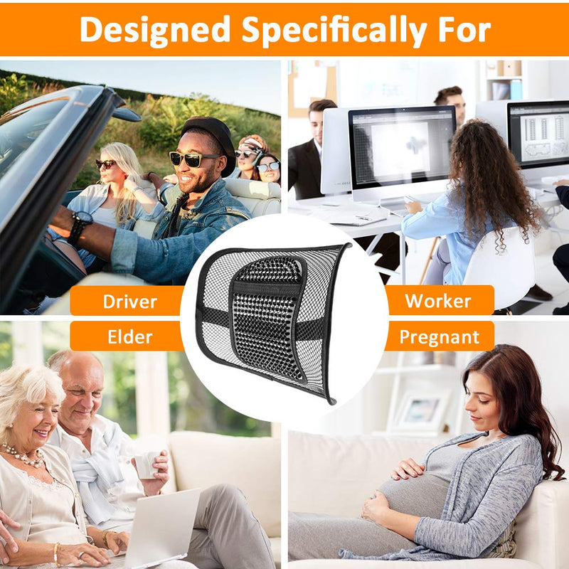 [Australia - AusPower] - Samyoung Mesh Back Lumbar Support, Back Support Seat Cushion with Breathable Mesh for Office Chairs Car 12” x 16” Black 