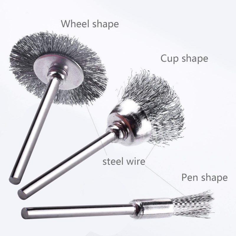 [Australia - AusPower] - 60 Pcs Wire Brushes Set, Rocaris Steel Wire Wheels Pen Brushes Set Kit Accessories for Rotary Tool 