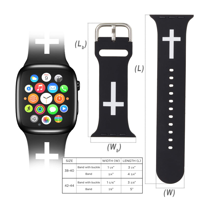 [Australia - AusPower] - FaithSign 38-40 mm Apple Watch Compatible Band with Bible Verse - Christian Cross Religious Print - Smart Watch Wristband for Men, Women - Breathable Strap for Fitness, Sport, Casual Wear - Black Black-Cross 40mm/38mm 
