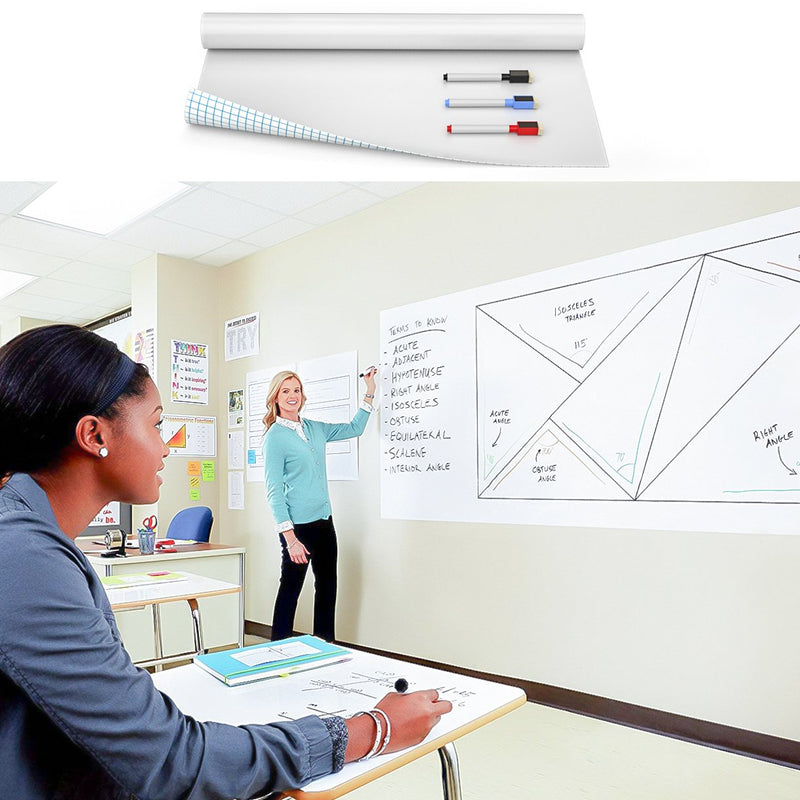[Australia - AusPower] - Nicpro Dry Erase Paper Stick On, 17.7" X 78.7"(6.5 ft）Self Adhesive White Contact Wallpaper Whiteboard Sticker Decal to Do List with 3 Color Water-Based Pens for Home Office 