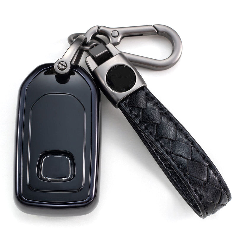 [Australia - AusPower] - CHENMI for Honda Key fob Cover with Leather Keychain,Soft TPU Full Cover Protection,Key fob case Compatible with Honda Accord Civic CRV Pilot Odyssey Passport Smart Remote Key，Key Fob Shell-Black E-Black 