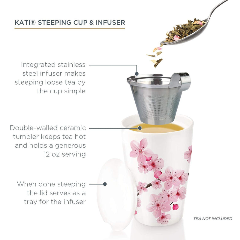 [Australia - AusPower] - Tea Forte Kati Cup Hanami, Ceramic Tea Infuser Cup with Infuser Basket and Lid for Steeping Loose Leaf Tea 