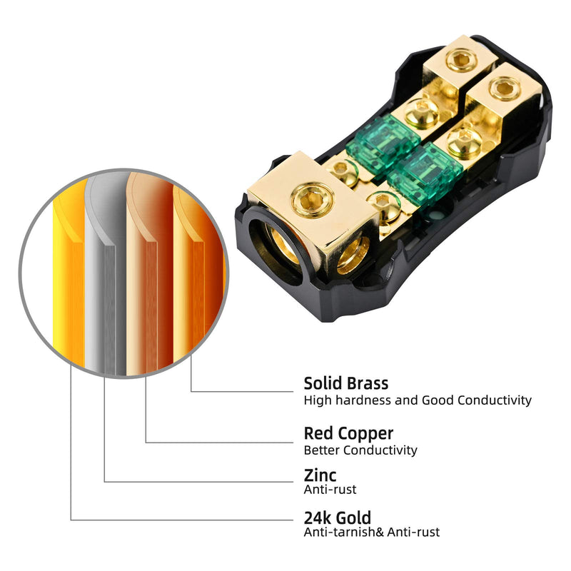 [Australia - AusPower] - LEIGESAUDIO Copper 0/4 Gauge to 4/8 Gauge 60 Amp Mini ANL 2 Way Fuse Holder Distribution Block 