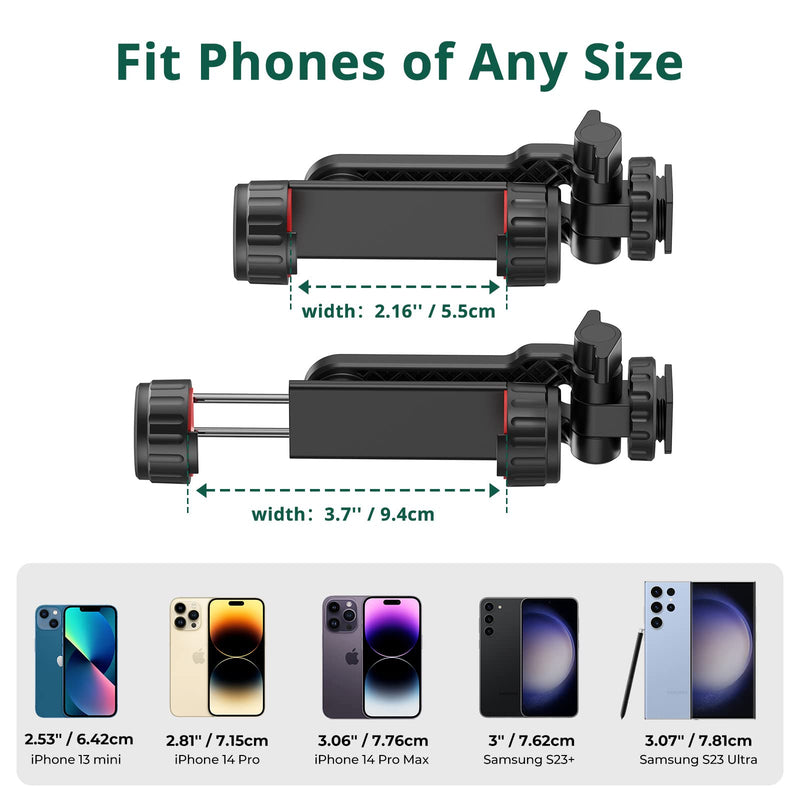 [Australia - AusPower] - ATUMTEK Phone Tripod Mount, Universal Smartphone Mount Adapter with 2 Cold Shoe and 1/4" Standard Screw, 360° Rotates and 180° Tilts Adjustable Cell Phone Clamp Holder for Perfect Mobile Photography Black 