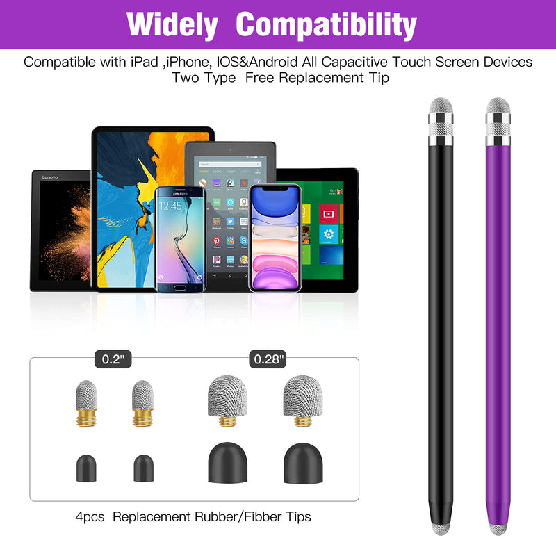 [Australia - AusPower] - Stylus Pens for Touch Screens,Granabol Sensitivity Capacitive Stylus 4 in 1 Touch Screen Pen with 8 Extra Replaceable Tips for iPhone iPad Tablets All Universal Touch Devices(2Pcs) (Black+Purple) 