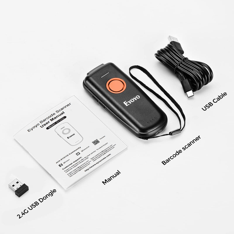 [Australia - AusPower] - Eyoyo 1D Linear Wireless Barcode Scanner Bluetooth,Fast&Accurate Scanning,Volume Adjust Button,Battery Level Indicator,Mini Portable Pocket Inventory Bar Codes Reader for Computer, Android, iOS Phones Orange 