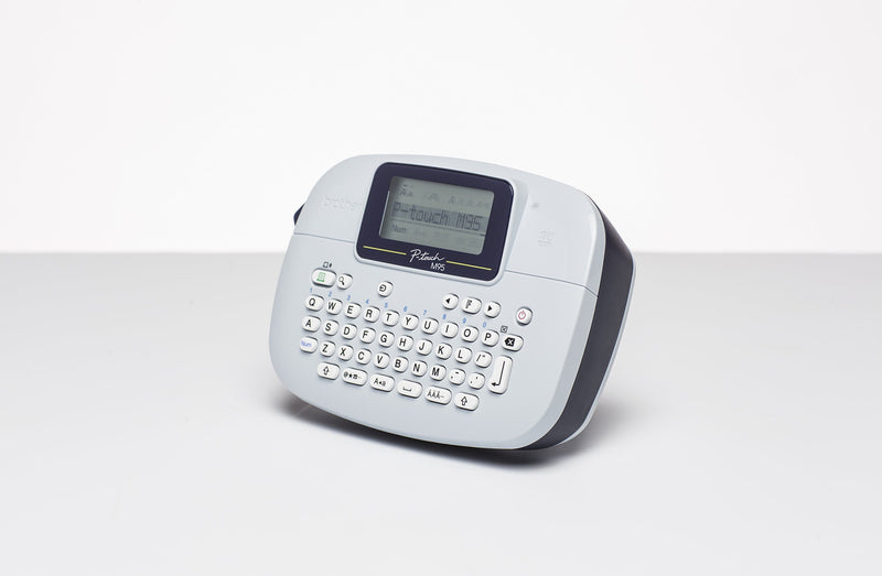 [Australia - AusPower] - Brother PT-M95 Label Maker, P-Touch Label Printer, Handheld, QWERTY Keyboard, Up to 12mm Labels, Includes 12mm Black on White Tape Cassette 