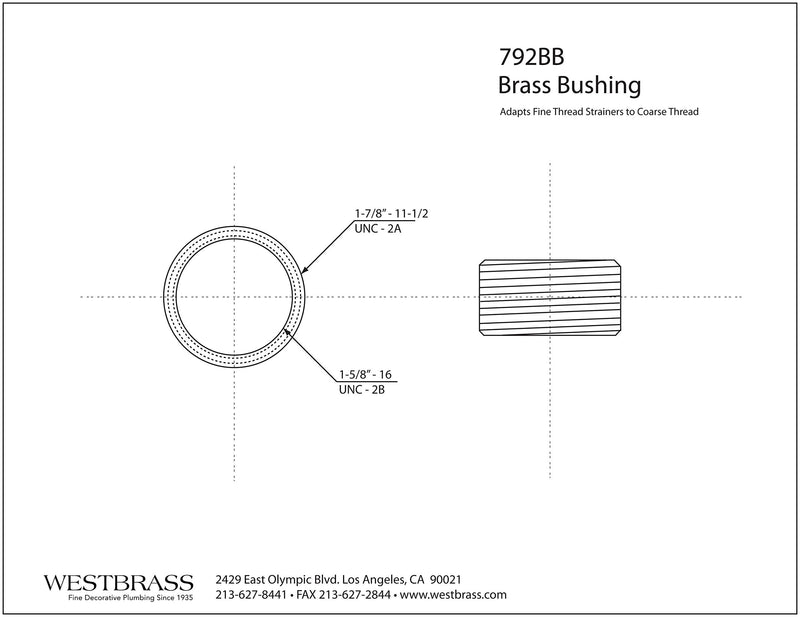 [Australia - AusPower] - Westbrass 1" Tall Brass Adapter Bushing, 792BB 1 Inch 