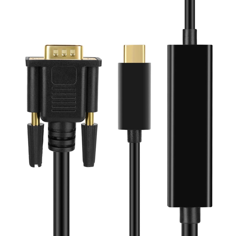 [Australia - AusPower] - TNP USB Type C (USB-C) to VGA 1080P Cable Converter Adapter (6FT) - USB-C 3.1 Male to VGA Male High Speed 1080P Video Adaptor Converter Cable Wire Cord Plug Connector (Black) 