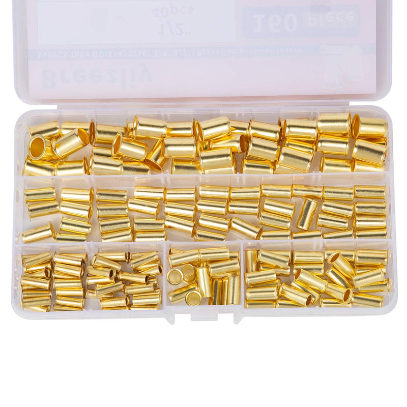 [Australia - AusPower] - Breezliy 160pcs Tube OD(1/4" 5/16'' 3/8" 1/2") Brass Compression Insert,Brass Compression Fitting Assortment Kit , Insert Tube Support Compression Sleeve Fitting 160pcs 4 Sizes Brass Compression Insert 