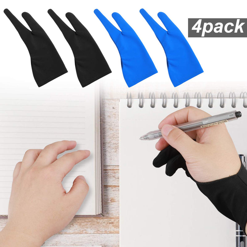 [Australia - AusPower] - Artist Drawing Tablet Gloves Two Finger Graphics Painting Glove Free Size Creative Both Right and Left Hand 4 Pack Black Blue M 