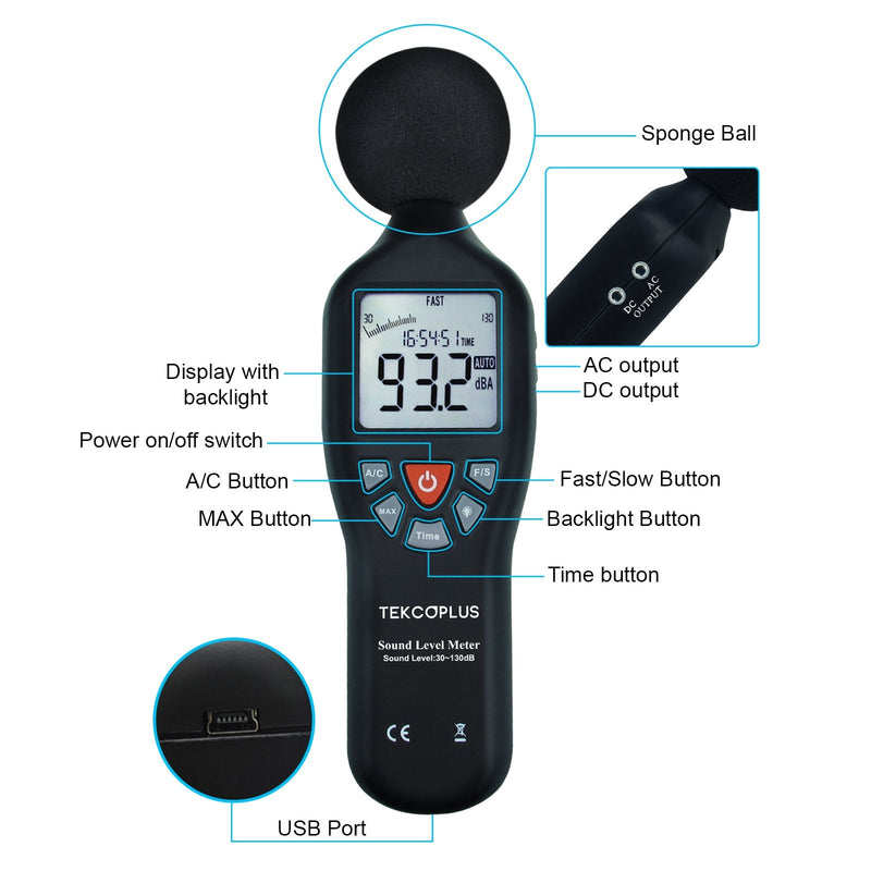 [Australia - AusPower] - High Accuracy Decibel Sound Level Meter Monitor Indicator LCD Backlight Display Audio Noise Measure 30dB~130dB Instrument Compact Tripod Mount Professional 