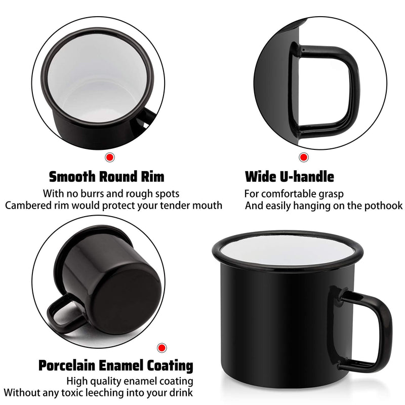 [Australia - AusPower] - P&P CHEF Enamel Camping Mugs Set of 6, 12oz Coffee Camp Small Enamel Tea Cups for Indoor and Outdoor Activities, Wide Handle & Smooth Rim,Portable & Durable, 350ml Black 