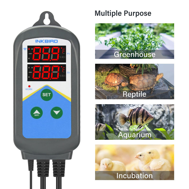 [Australia - AusPower] - Inkbird Temperature Controller ITC-306T WiFi with Aquarium Probe Heat Lamp Thermostat Reptile Temperature Controlled Outlet for Heat Mat Fermentation,1200W,10A 