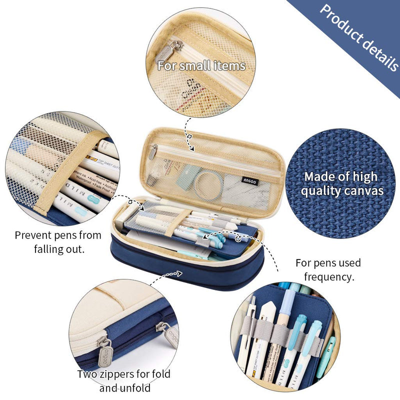 [Australia - AusPower] - EASTHILL Big Capacity Pencil Pen Case Office College School Large Storage High Capacity Bag Pouch Holder Box Organizer Blue 
