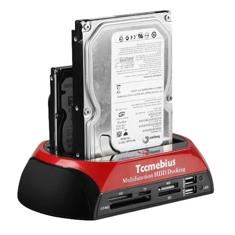 [Australia - AusPower] - Hard Drive Docking Station, Tccmebius TCC-S862-US USB 2.0 to 2.5 3.5 Inch SATA IDE Dual Slots External Enclosure with All in 1 Card Reader and USB 2.0 Hub for 2.5" 3.5" IDE SATA I/II/III HDD SSD 