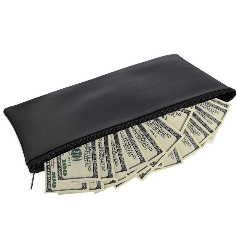 [Australia - AusPower] - Zipper Bank Bags,4 Pack Money Pouch Bank Deposit Bag PU Leather Cash and Coin Pouch Bank envelopes with Zipper (Black) Black 