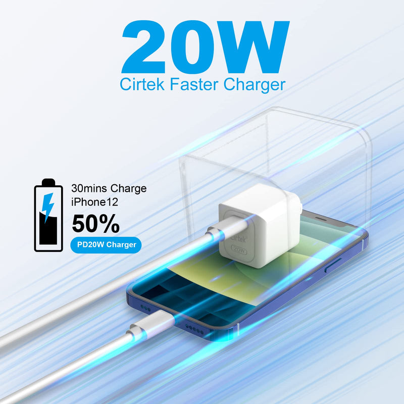[Australia - AusPower] - Cirtek 20W USB C Wall Charger Power Adapter Cell Phone Wall Chargers iPhone 12 Fast Charger Block for iPhone 12/13 Pro Max/12/13Min/11, Galaxy, Pixel 4/3, iPad Pro (Cable not Included) White 