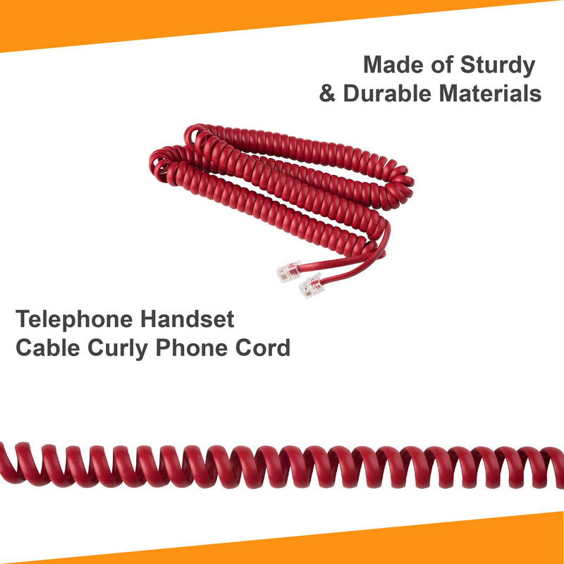 [Australia - AusPower] - Telephone Cord Handset Curly - Phone Color Crimson Red 25ft - Works on virtually all Trimline Style Phones and Princess Type Telephones - Landline Telephone Accessory - Color Crimson Red -iSoHo Phones 