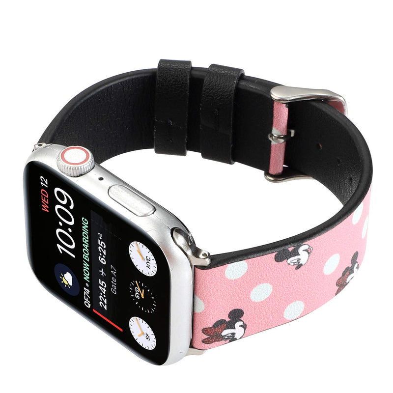 [Australia - AusPower] - Cartoon Leather Watch Bands Strap Girls Boys Lovely Replacement Wristband Bracelet Compatible with Apple Watch Series 7 41mm, Series 6 5 4 SE 40mm, Series 3 2 1 38mm, White/Pink 38mm/40mm/41mm 