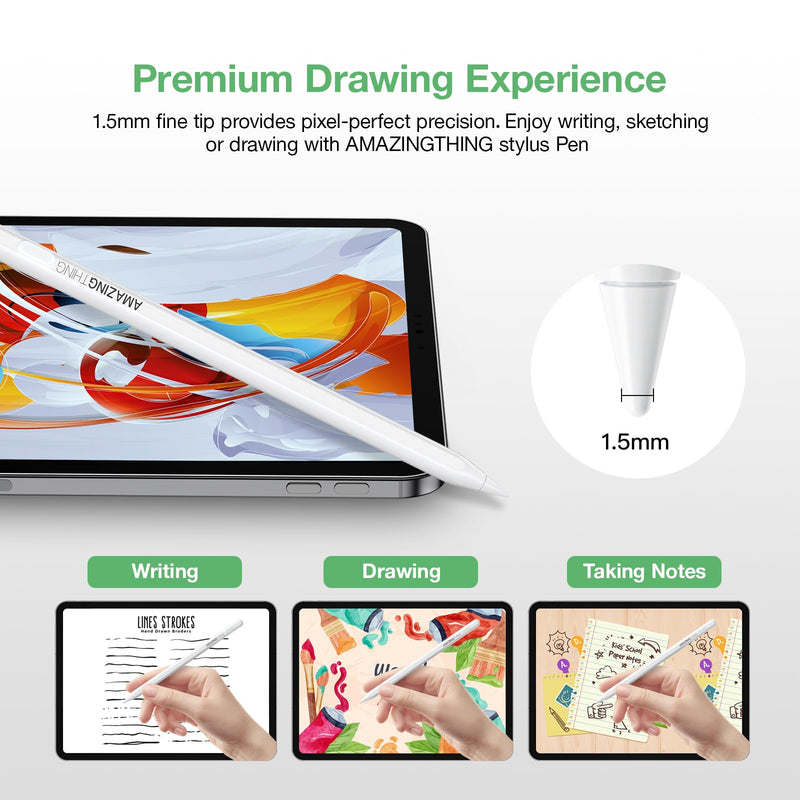 [Australia - AusPower] - Stylus Pen for iPad 2018-2023, Palm Rejection, Tilt Sensitivity, Magnetic Wireless Charging, Affordable Alternative to Apple Pencil 2nd Generation, Compatible with iPad Pencil Tips (White) White 
