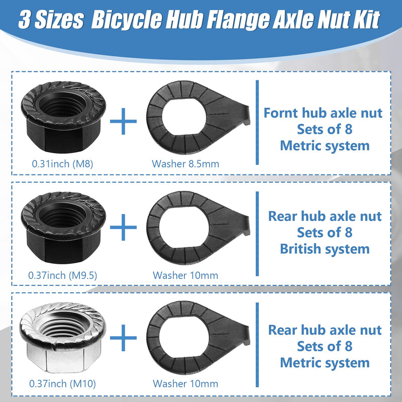 [Australia - AusPower] - Moxweyeni 48 Pcs Bike Axle Nut Bicycle Hub Flanged Axle Nut and Safety Washer Kit, 3 Size Bike Nuts with Safety Washers Bicycle Accessories for Front and Back Bike Wheel 