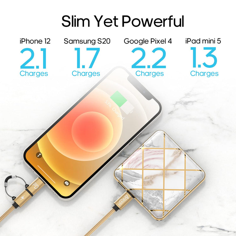 [Australia - AusPower] - Aipusi Portable Charger Small Power Bank,PD20W 10000mAh Huge Capacity Slim External Battery Pack,22.5W QC4.0 Fast Charging USB C LED Display Power Banks,Compatible with iPhone, Samsung Galaxy and More Marble 