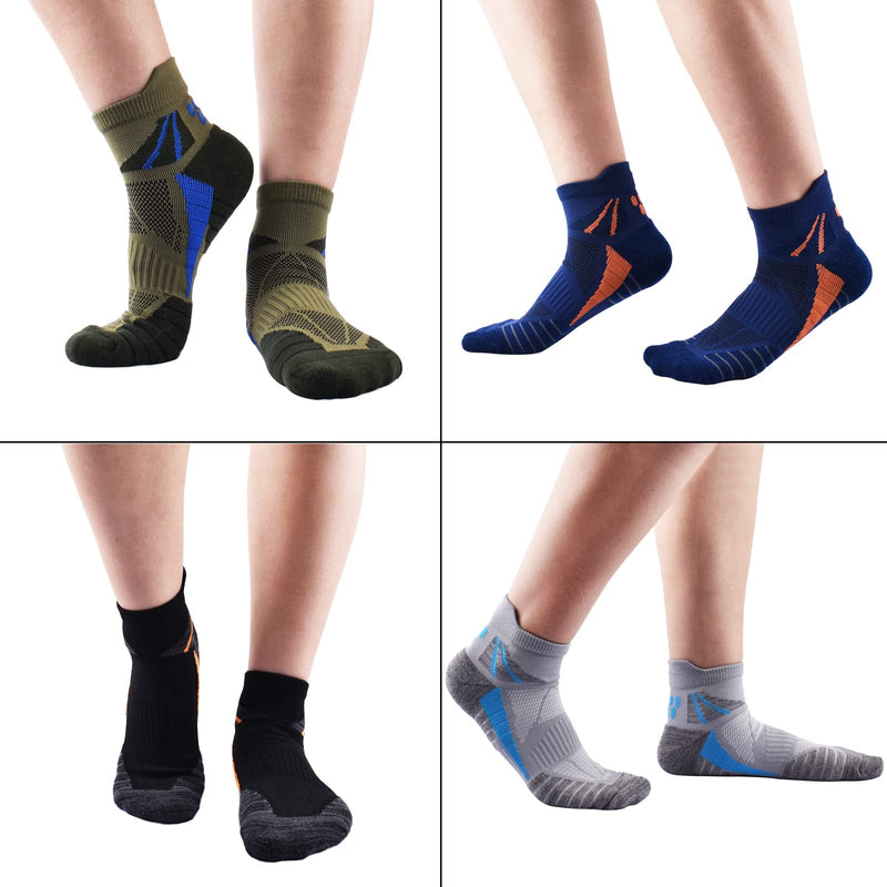 [Australia - AusPower] - Men's Low Cut Ankle Athletic Socks Cushioned Breathable Running Performance Sport Tab cotton Socks(5 pack) Black/Grey/Brown/Dark Blue/Olive-green/Sky Blue 
