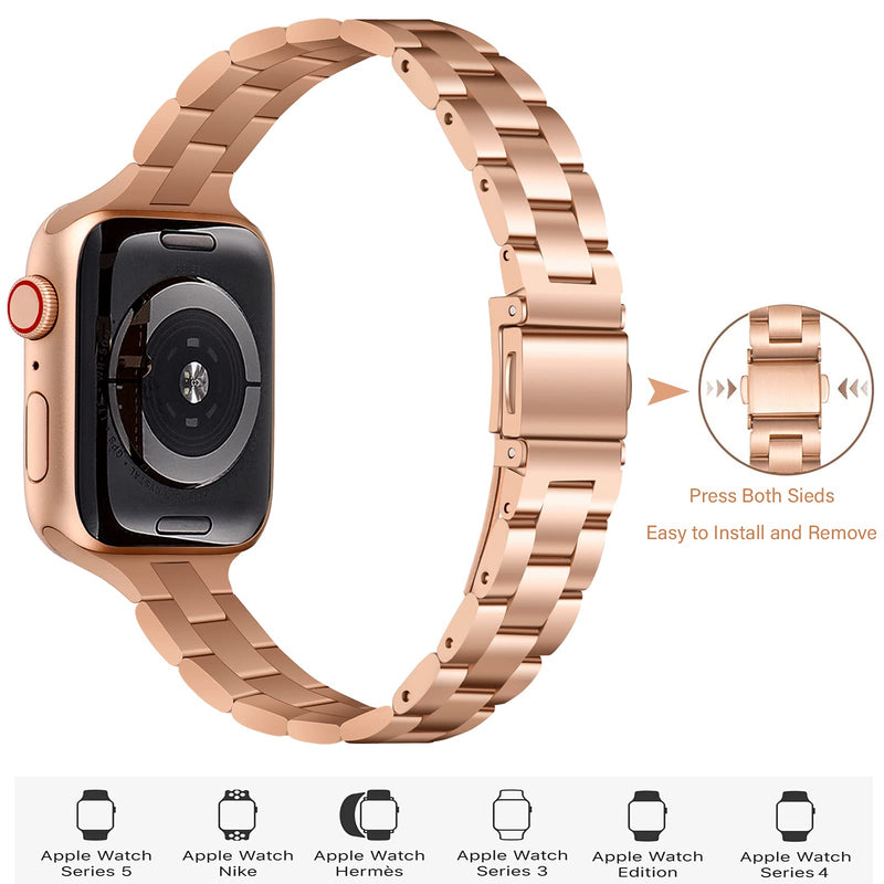 [Australia - AusPower] - OMIU Thin Band Compatible with Apple Watch 40mm 38mm 41mm 42mm 44mm 45mm, Premium Stainless Steel Metal Replacement Adjustable Wristband Strap for iWatch Series 7/6/5/4/3/2/1 SE Women Men Rose Gold 38mm 40mm 41mm 